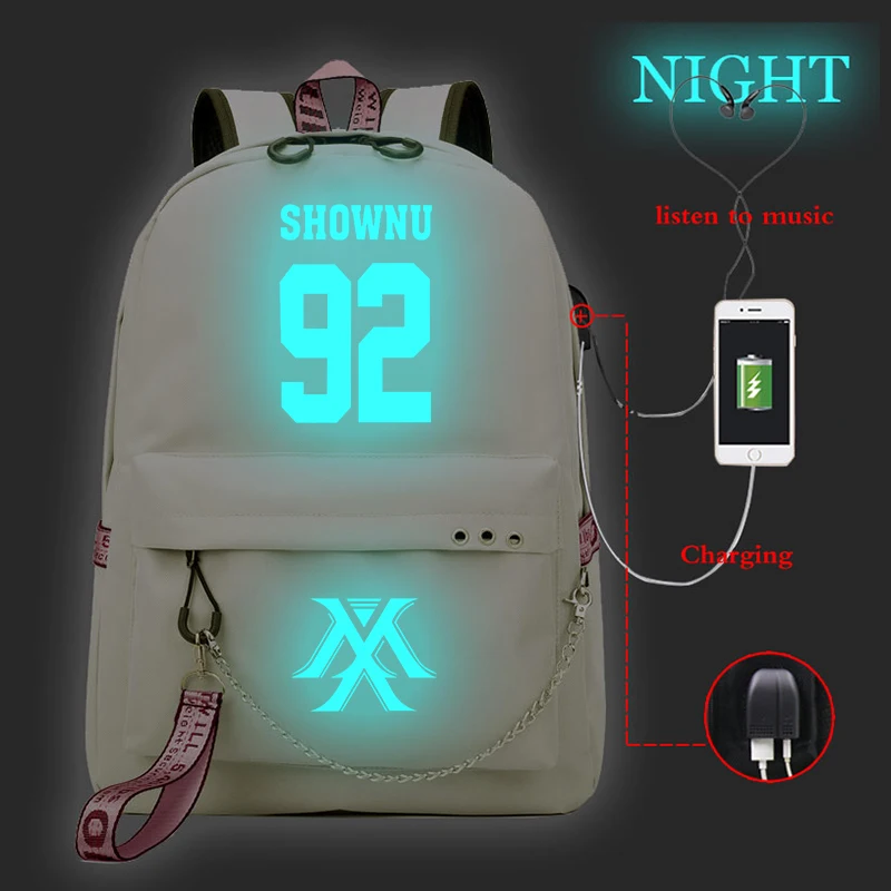 Mochila Feminina Kpop MONSTA X рюкзак женский рюкзак Usb зарядка школьные сумки для девочек-подростков светящийся дорожный рюкзак для ноутбука - Цвет: 28