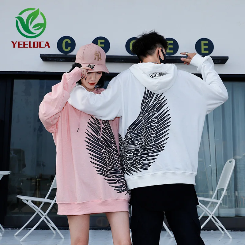 Dropshipping Wings Prints Caps Sweatshirts Casual Men Oversized Fashion Youth Hip Hop Pure Cotton Harajuku Couples Hoodies