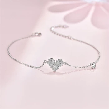 

Sole Memory Simple Sweet Romantic Zircon Heart 925 Sterling Silver Female Resizable Bracelets SBR243