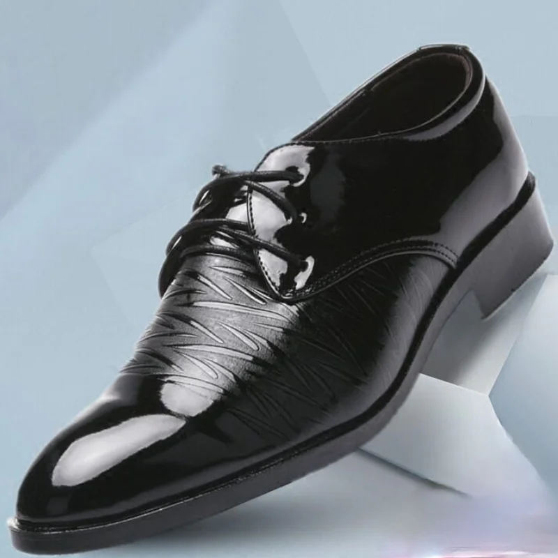2021 New Men's Shoes Business Dress Patent Leather Pointed Lace Casual Best Man Suit Wedding Photo Waterproof | Обувь
