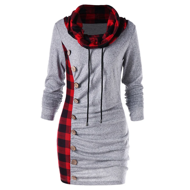  2019 Autumn Women Winter Long Sleeve Scarf Collar Jumper Plaid Sweatshirt Casual Top Women Hoodies