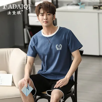 

Method dai qi Summer Men Sports Pajamas Casual Short Sleeve Shorts Pullover Crew Neck 2020 Wholesale