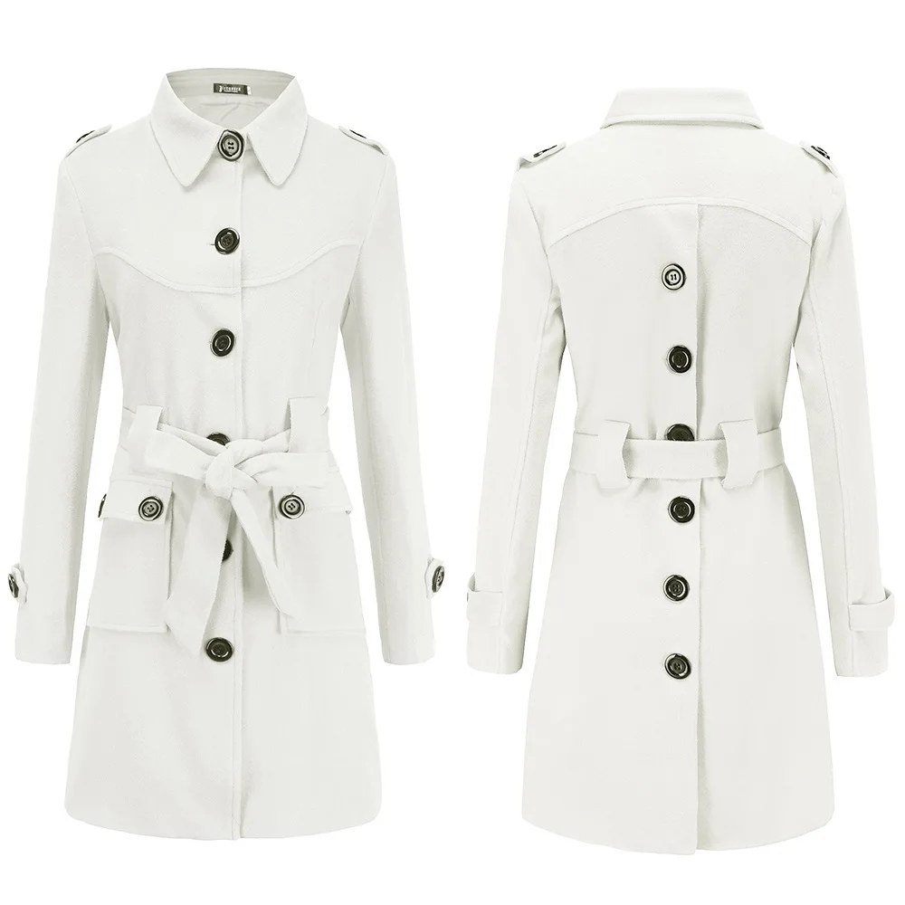 Модное женское тонкое пальто-Тренч с отложным воротником в стиле пэчворк, длинный Тренч, тонкое пальто большого размера, ветровка, деловая верхняя одежда - Цвет: Белый