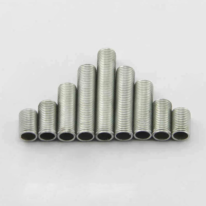 Hollow Tube Nut Full Tooth M10 Threaded Tube Hollow Straight Rod Outer Tooth White Zinc Length 1~15CM DIY Hardware Lighting Fittings