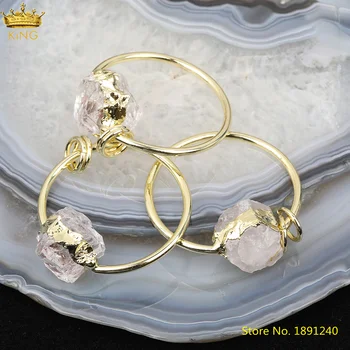 

5pcs Natural White Quartz Nugget Beads Hoop Charms Pendant Necklace,Gold Crystal Charms For Key Jewelry Accessories DSS-261KBAC