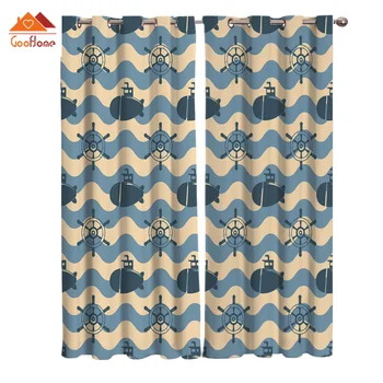 

Cartoon Sea Submarine Pattern Window Curtains Living Room Outdoor Fabric Drapes Curtain Home Decor