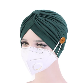 

2020 New india hat Button headband turban caps Women anti-tight ears Turban mouth mask accessories Female headscarf hijab bonnet