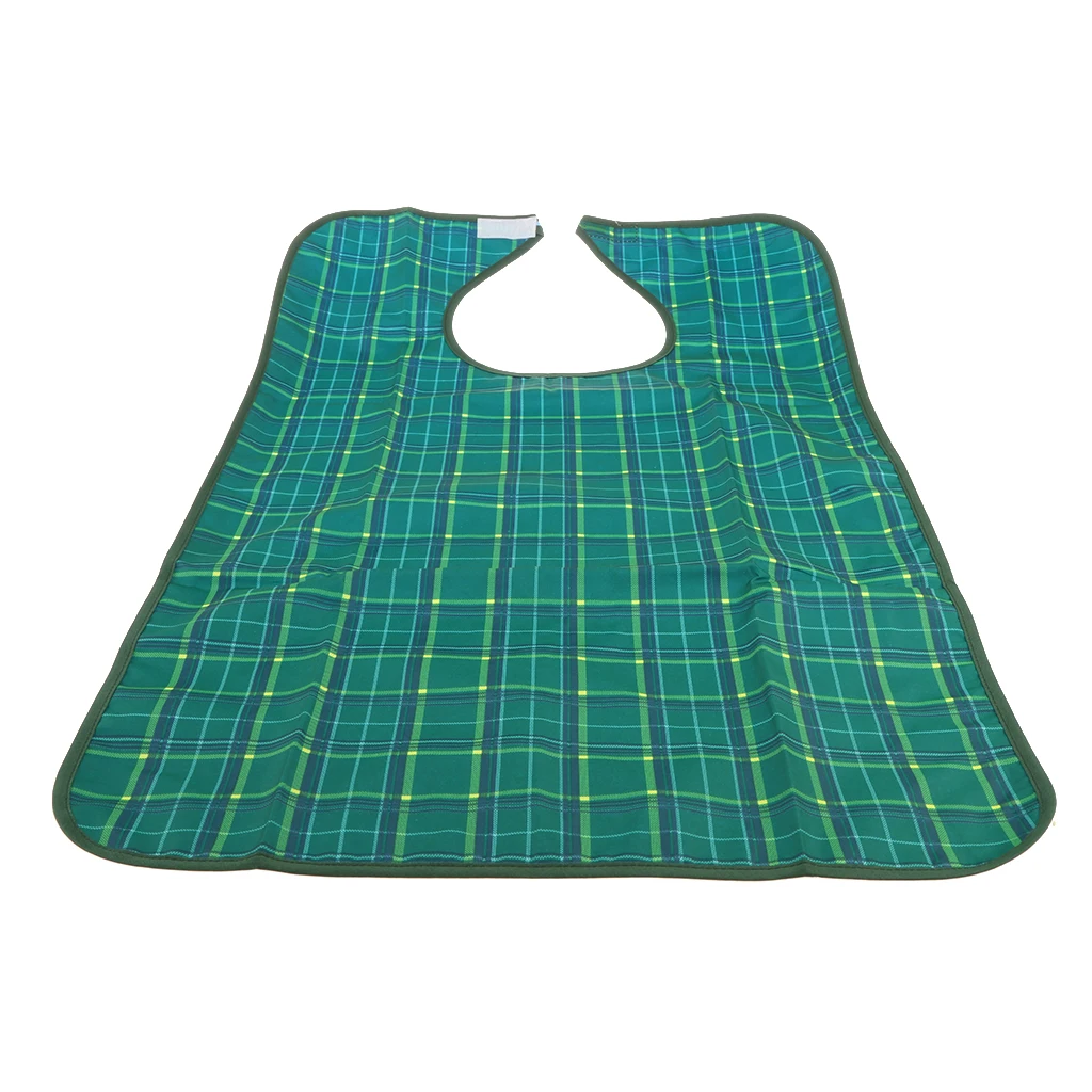 Waterproof Adult Bib Protector Disability Aid Clothes Apron Washable with Pocket Grid Style