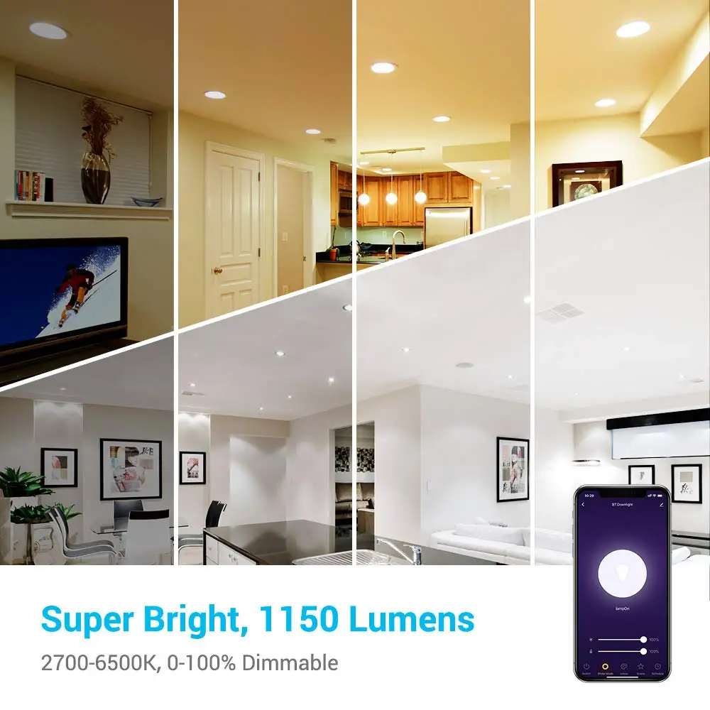 BOAZ 6 дюймов Bluetooth сетка RGBCW светодиодный светильник с регулируемой яркостью встраиваемый потолочный светильник Голосовое управление Alexa Googlehome для гостиной