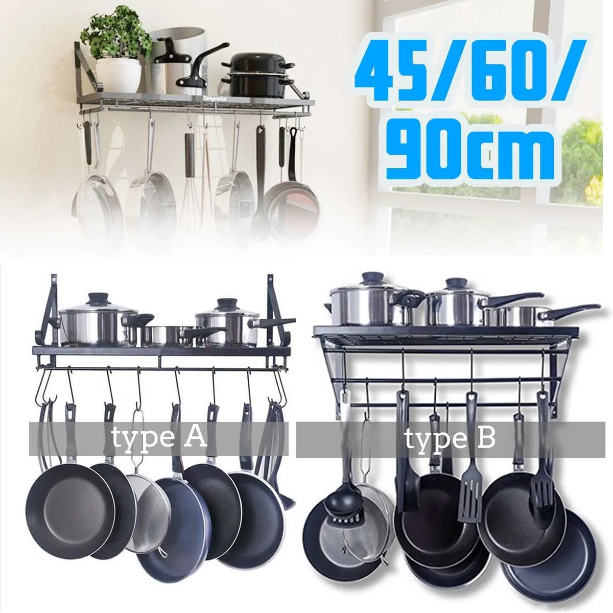 Kitchen utensils pot wall rack storage Hook Pendant tableware rack. | Дом и сад