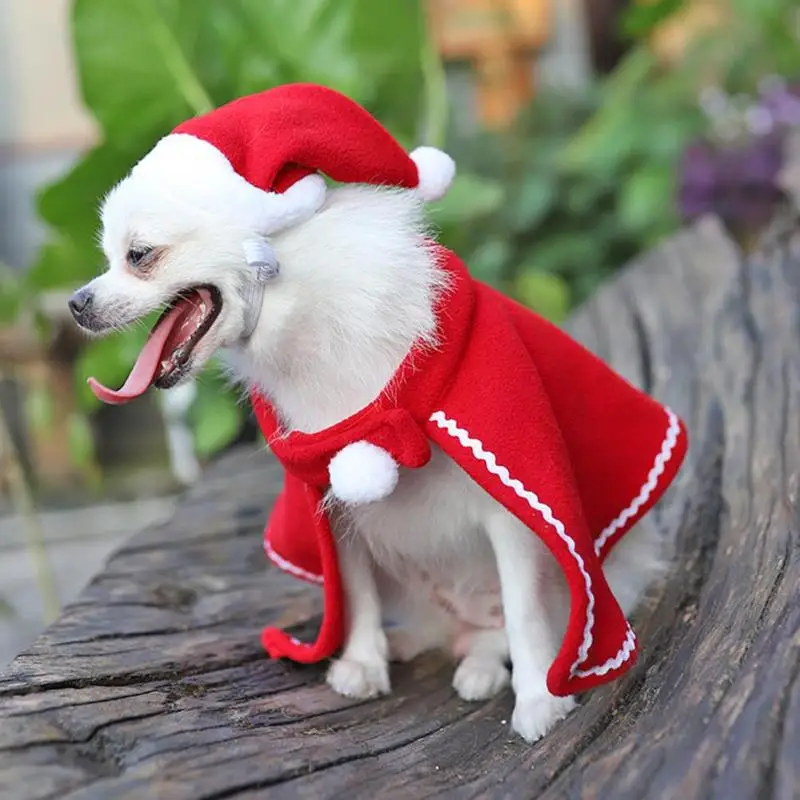Рождественский плюшевый собачий плащ, шляпа, платье, костюм для вечеринки, набор для щенка, собака, рождественское праздничное платье-Мантия, товары для домашних животных