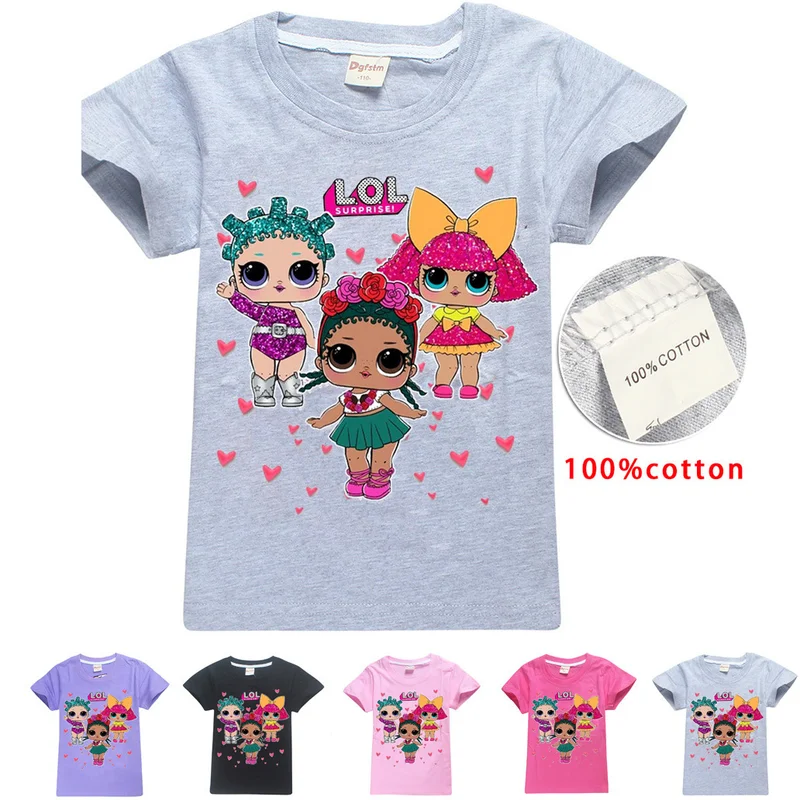 

Girls New Summer Lol T-Shirt 100% Cotton Tees Short Sleeve Cartoon Tops Kids Toddler Birthday Party Lol Cute Doll Clothes
