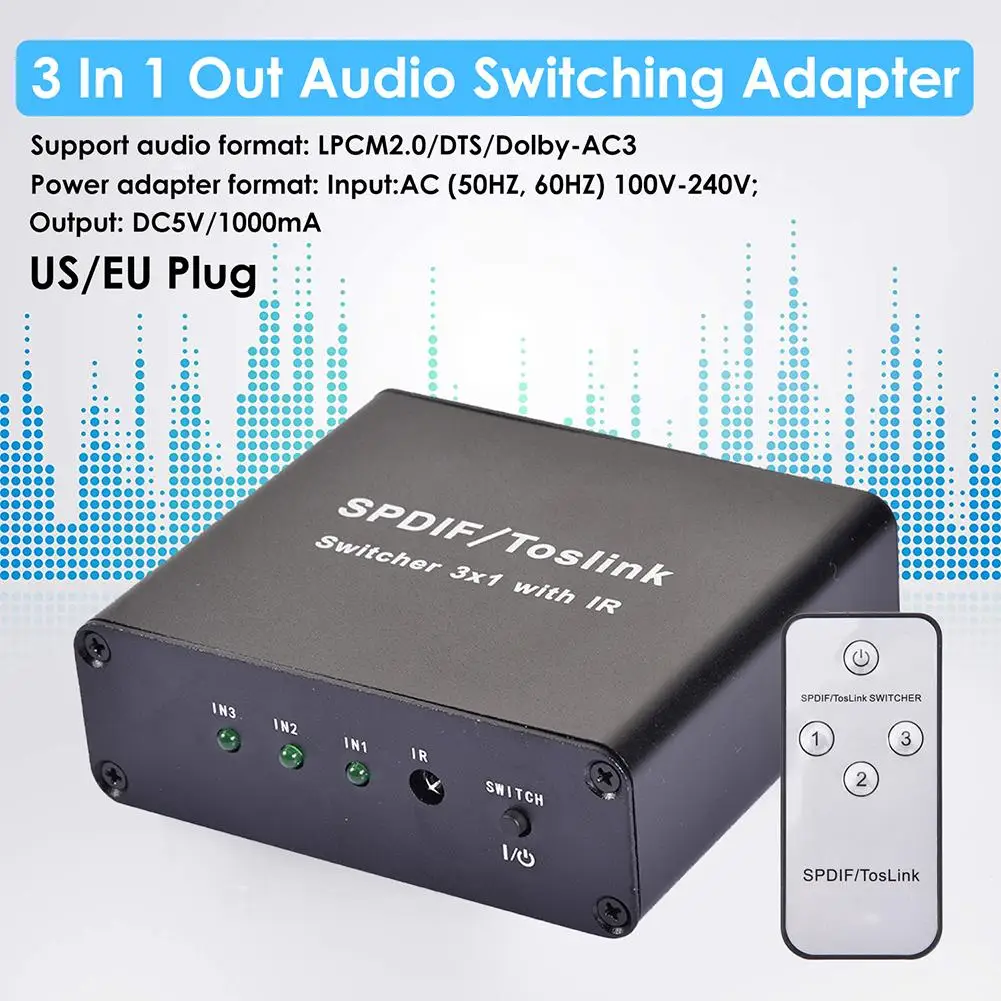 Цифровой SPDIF Toslink оптический волоконный аудио сплиттер 1 в 3 из оптического