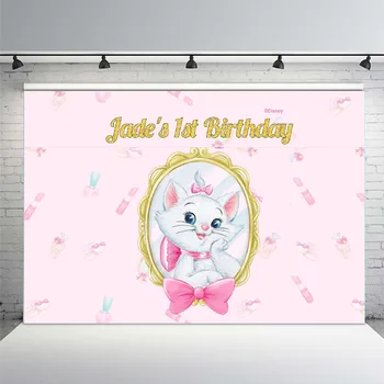 

Pink Gold Marie Cat Birthday Party Frame Custom Photo Studio Background Backdrop Vinyl Background Photography Photo Backdrop