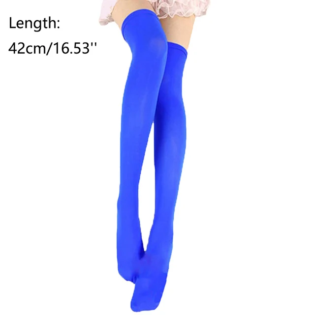 Candy Color Thigh High Stockings Sexy Cosplay Women Warm Stocking Nightclub Elastic Medias For Sexy Lingerie 43cm 03Blue