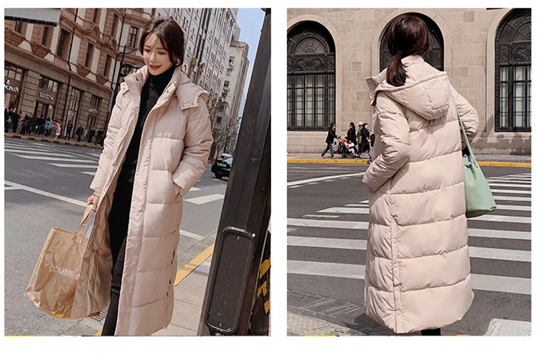 X-Long утягивающий хлопковый пальто Новая женская зимняя куртка с хлопковой подкладкой теплое плотное пальто плюс размер длинные пальто парка женские куртки