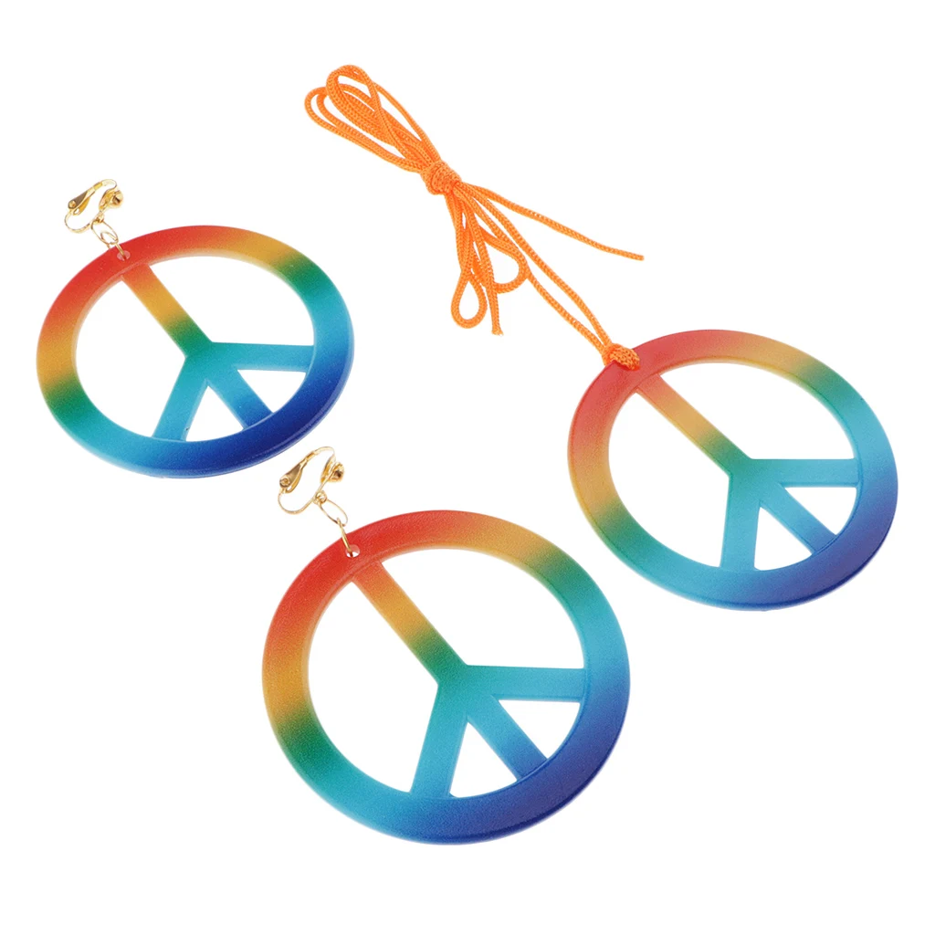 Retro Peace Sign Earrings Necklace Jewelry Set 1960's Party Fancy Costumes