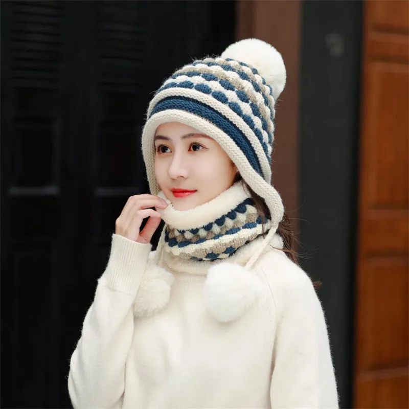 

Winter Hats For Women Knitted Hats And Rings Sets Thick Warm Outdoor Ski Sets Girls beanie gorros mujer invierno winter cap