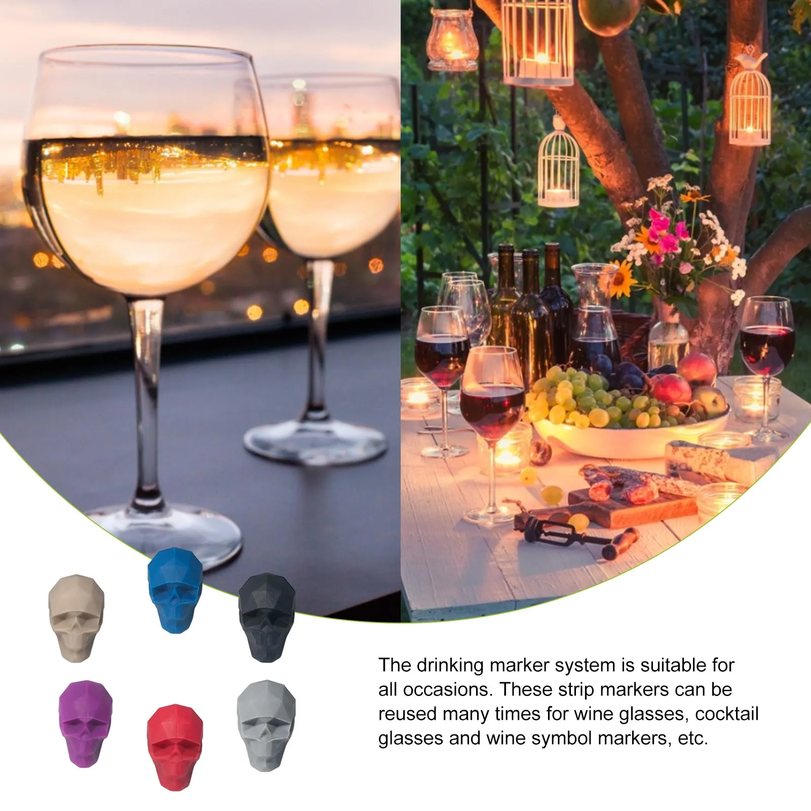 6pcs SShape Silicone Wine Glass Marker Buffet Identifier Sucker Mark Wine Glass Label Supplies Colorful Charms