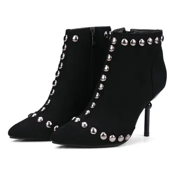 

Boots Winter New Style Ladies Boots Black Brown Popular Ladies Zipper Pointed Toe Frosted Leather Boots Party High Heels Large