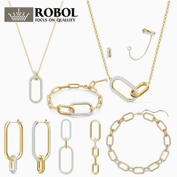 

High quality original swa interlocking series bracelet necklace earrings fashion set luxury ladies jewelry gift free shipping
