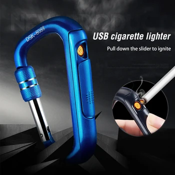 

Outdoor carabiner USB lighter Metal Plasma Windproof Hike Portable 2 in 1 Electronic Cigarette Lighter Replaceable tools gift