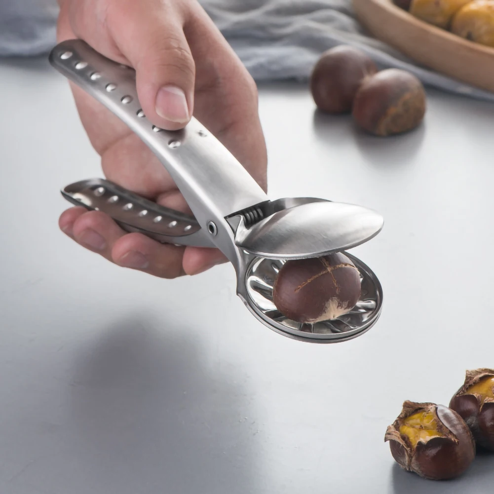 304 Stainless Steel NutCracker Opener 2 in 1 Quick Chestnut Clip Walnut Pliers Metal Nut Opener Kitchen Tools Cutter Gadgets