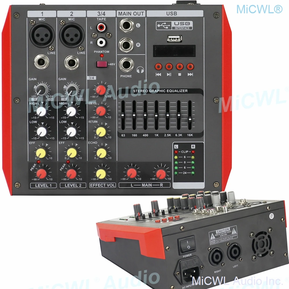 400W Power Amplifier 4 Channel Mixer Stereo Sound