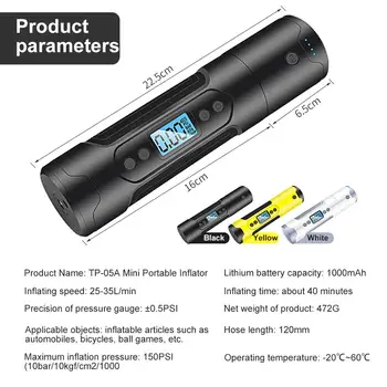 

3000mAh 35L/Min Portable Air Compressor 12V 150 PSI Tire Inflator For Car Motor Bicycle Tire Pump With Digital Gauge LED Light