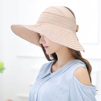 

Hat female summer sunscreen foldable empty top hat big brim shade cloth hat casual sun hat