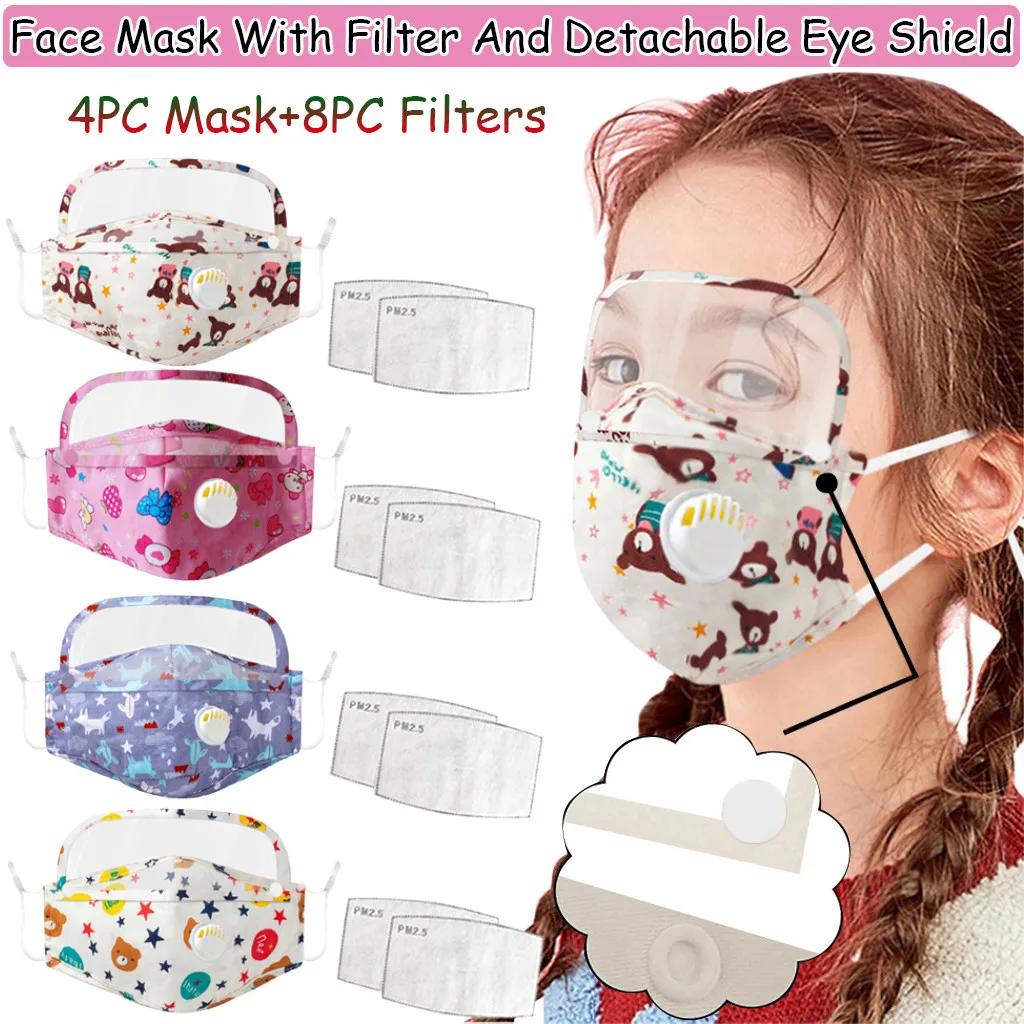 

3/4/5PCS Kids Dustproof Reusable Scarf Protect Facemaska with Detachable Eyes Shield Mascarilla Mouth Cover Máscara facial