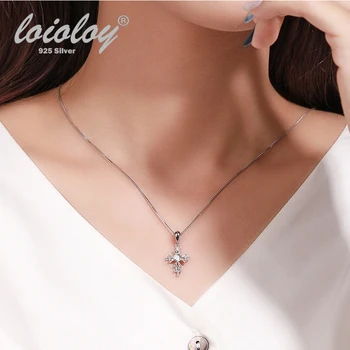 

Bling Crystal 925 Silver Pendant Necklace For Women Lover's Chain Cross Necklace Small Cross Religious Jewelry
