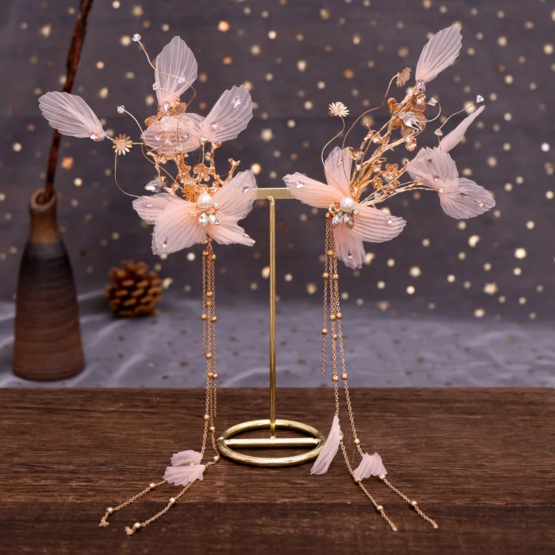 Korean Version of the Beautiful Butterfly Antique Bride Tiara Hairpin Earrings Set