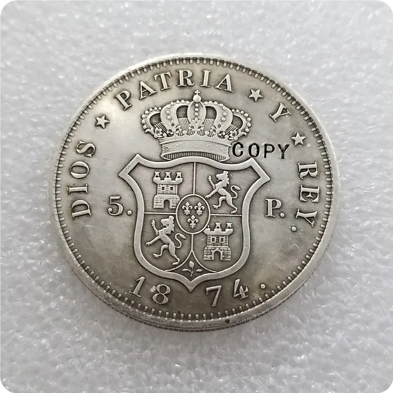 1874 CAROLUS VII REY DE LAS ESPANAS имитация монеты