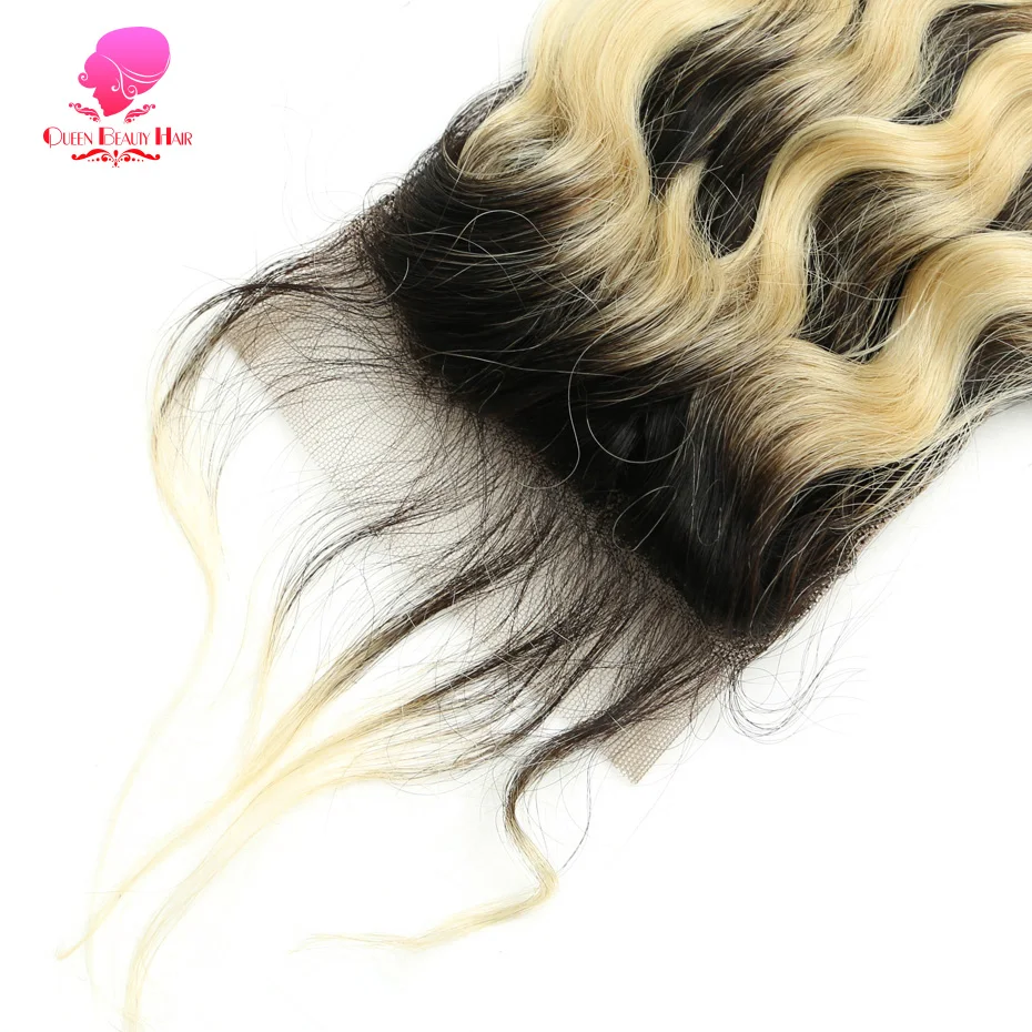 1B 613 Zweifarbiger dunkler Ansatz Ombre Blonde Verschluss Brasilianisches tiefes Wellen-Remy-Echthaar Tiefes lockiges 4x4-Spitzenverschluss mit Babyhaar – Detail 11