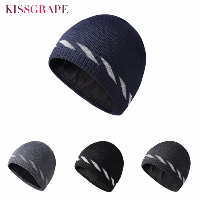 

Reflective Winter Knitted Hat Men Skullies Beanies Winter Hat For Men Bonnet Fashion Mask Warm Beanie Male Outdoor Nigth Hat Cap