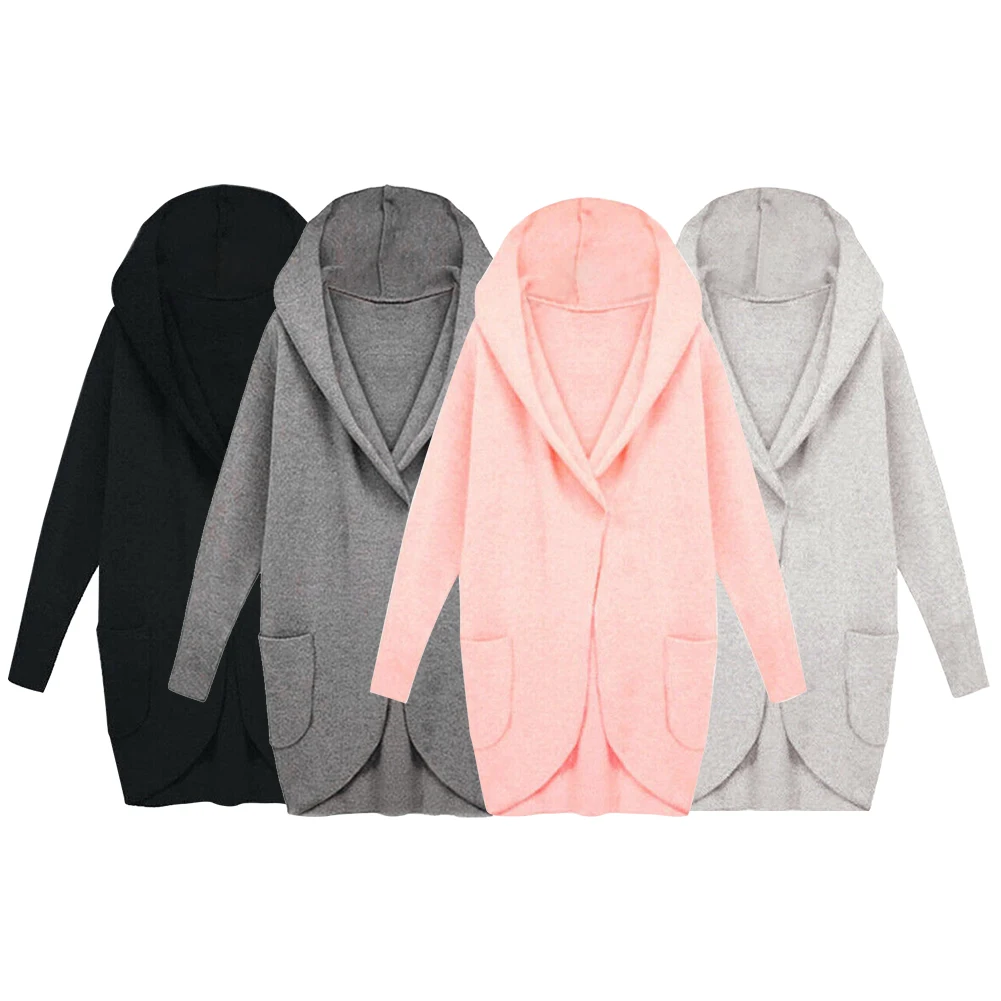 Мягкие Длинные свободные пуловер осень зима с капюшоном карманами из