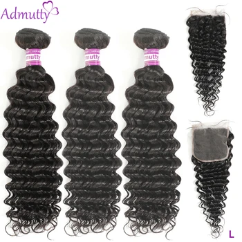 

Indian Deep Wave Bundles With Closure 4*4 Human Hair Bundles With Closure Non- remy Hair Extensions Can Be Dyed