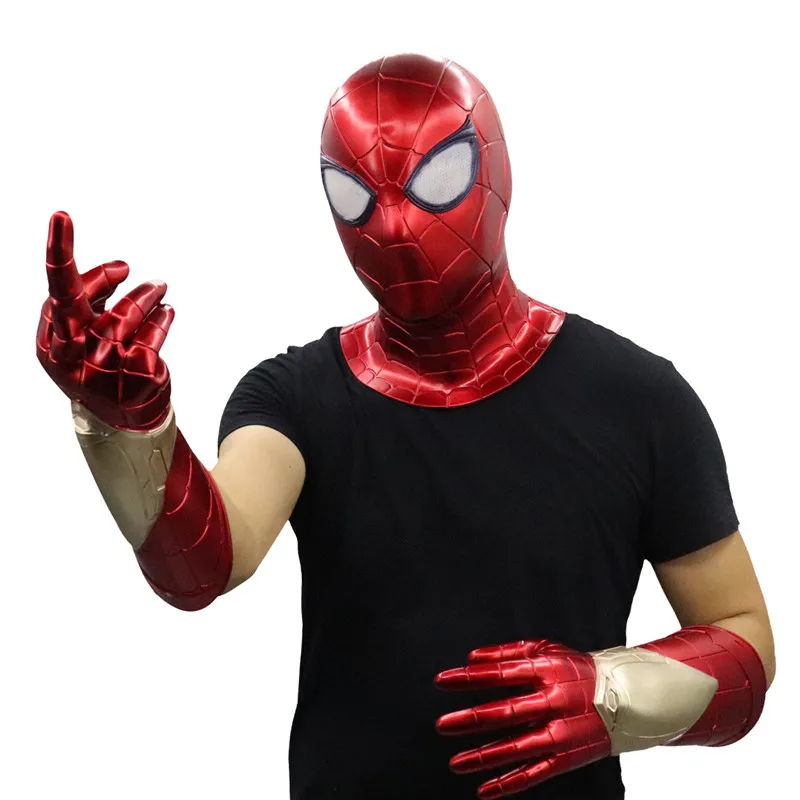 Аниме Человек-паук далеко от дома Человек-паук Карнавальная маска рука Фигурка «Железный человек» из ПВХ перчатки индукционные светодиодные маски Человек-паук пусковая перчатка