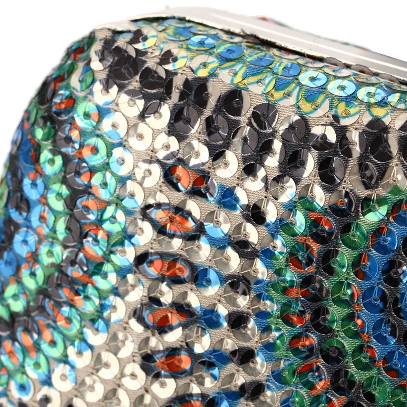 Luxy Moon Blue Rainbow Sequin Clutch Bag Surface Detail View