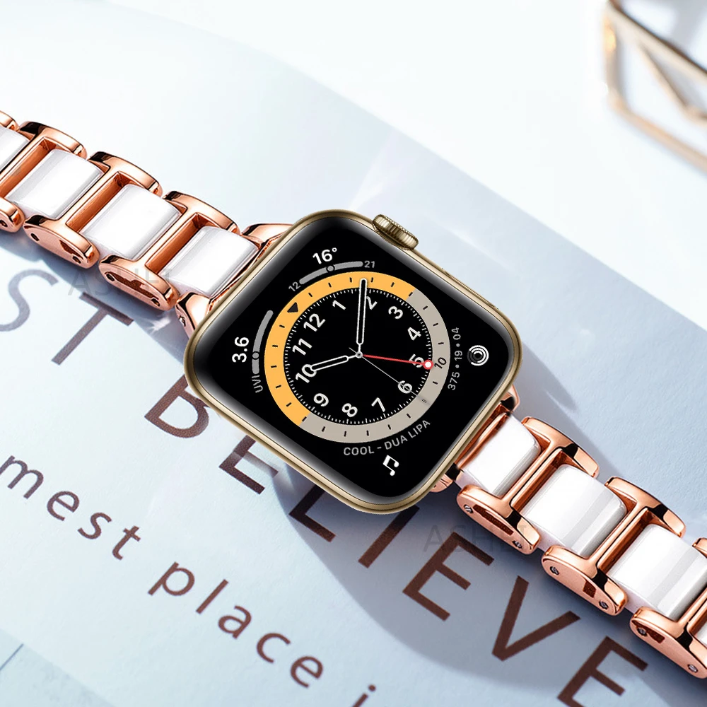 

Ремешок для Apple Watch Band 44 мм 40 мм 42 мм 38 мм, роскошный керамический браслет из нержавеющей стали для наручных часов iWatch SE 6/5/4/3/2/1