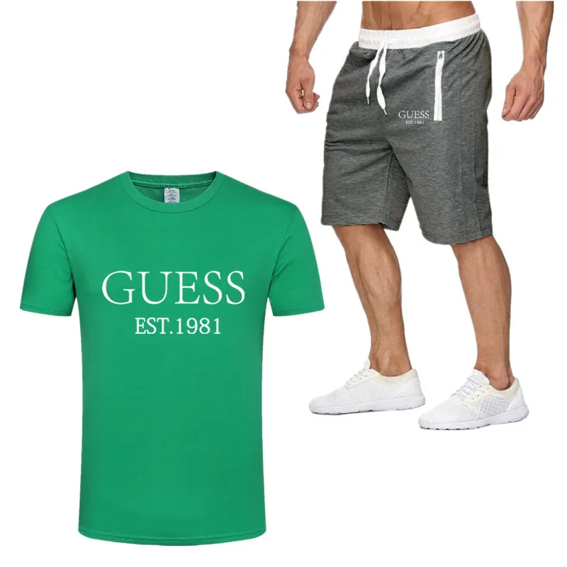 

2019 Men T Shirt Sets+Shorts men Brand clothing Two piece suit tracksuit Fashion Casual Tshirts Gyms Print Workout Fitness Sets