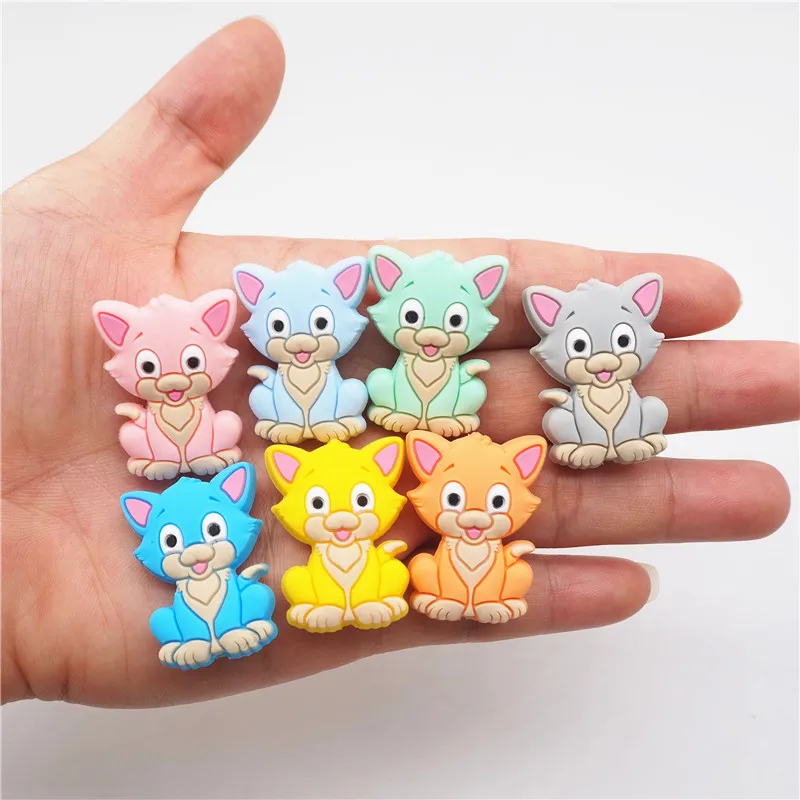 Cat Chenkai 10 шт. силиконовые коала Прорезыватели бусины DIY животное прорезывание зубов ожерелье бусины для ребенка пустышка мультфильм соска Игрушка аксессуары - Цвет: Cat