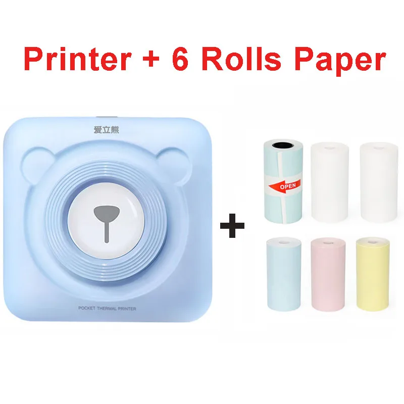 Blue 6 Rolls Papers Мини портативный термальный Bluetooth принтер 58 мм Ручной Карманный фотопринтер для мобильного телефона Android iOS PeriPage Рождественский подарок - Цвет: Blue 6 Rolls Papers