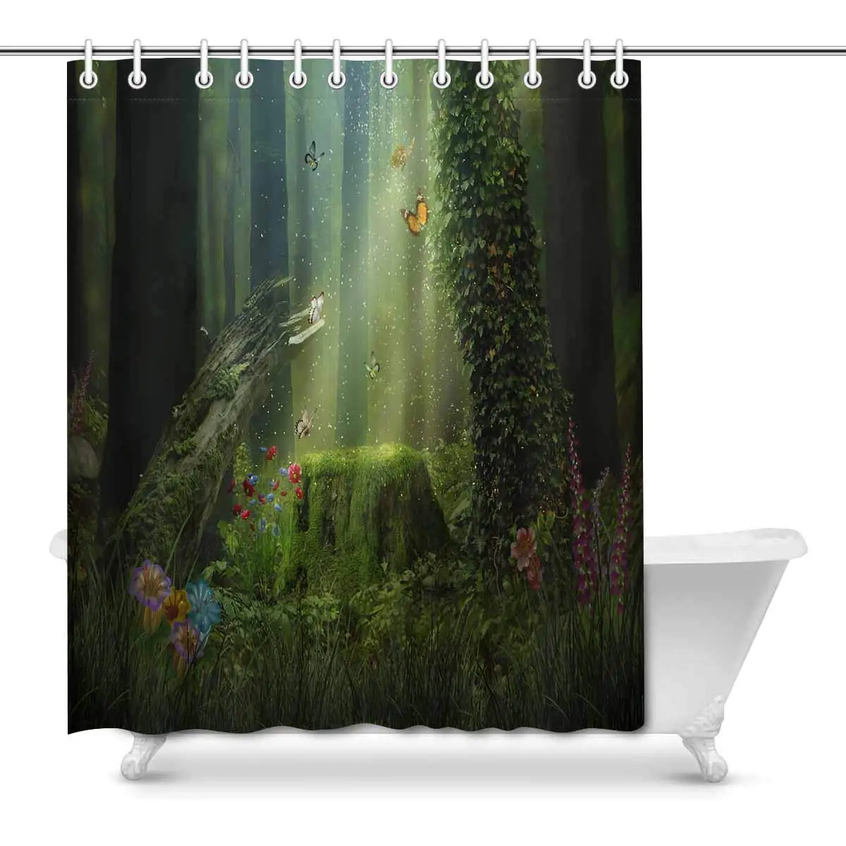 

Rays of Lights Illuminating a Trunk Tree in The Forest Waterproof Polyester Fabric Shower Curtain Bathroom Sets with Hooks Home