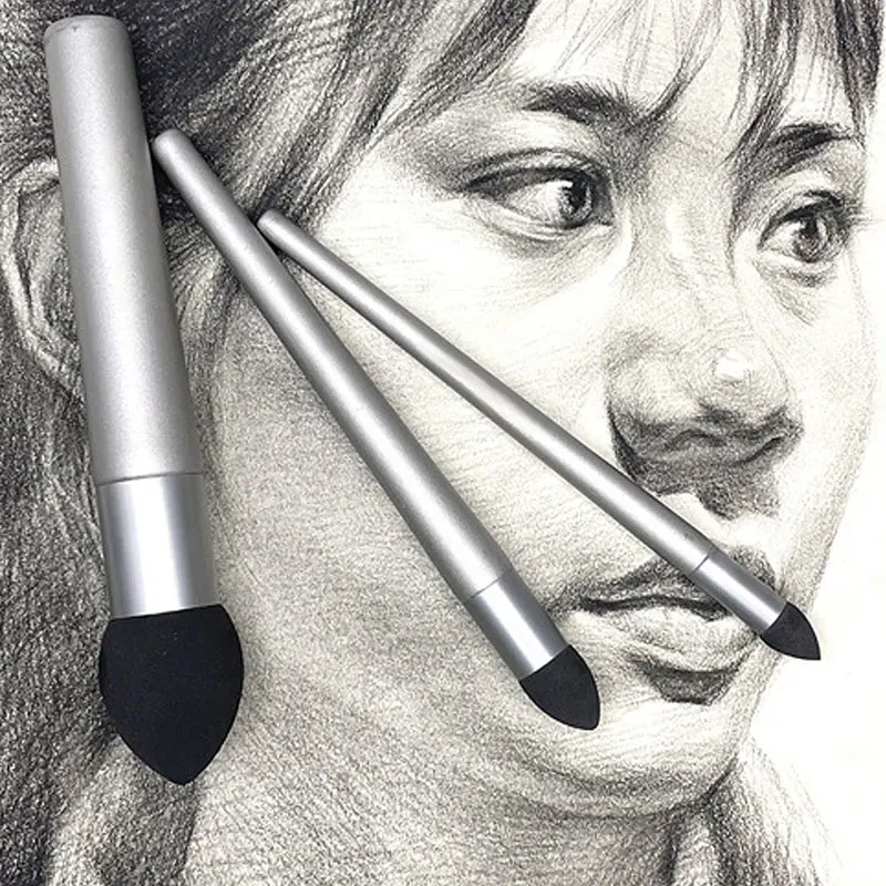 3Pcs Sketch Pen Brush Sponge Wipe Clean Tool For Art High Light Gray Surface Detail Processing Rendering Smudge Erase Correction