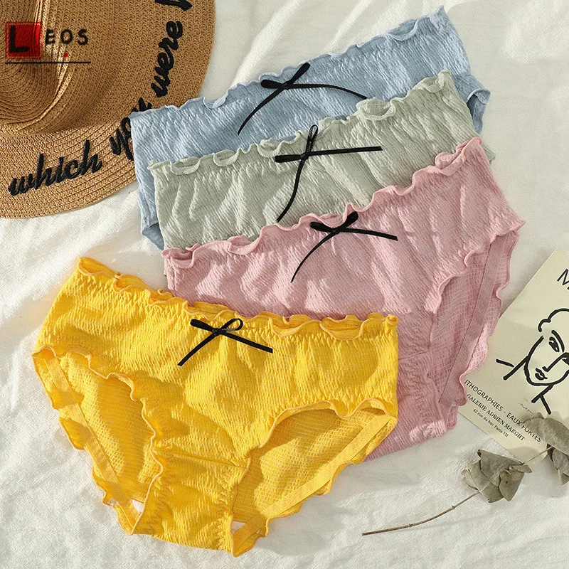 

Cotton Panties Ruffle Women Triangle Briefs Soft Breathable Traceless Knickers Mid Waist Solid Color Sexy Fashion Panty Intimate