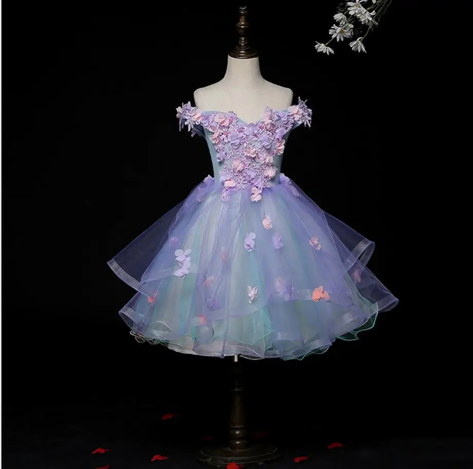 Appliques Tulle Flower Girl Dress Kids Pageant Evening Gown Party Beading Lace Princess Wedding First Communion Clothes