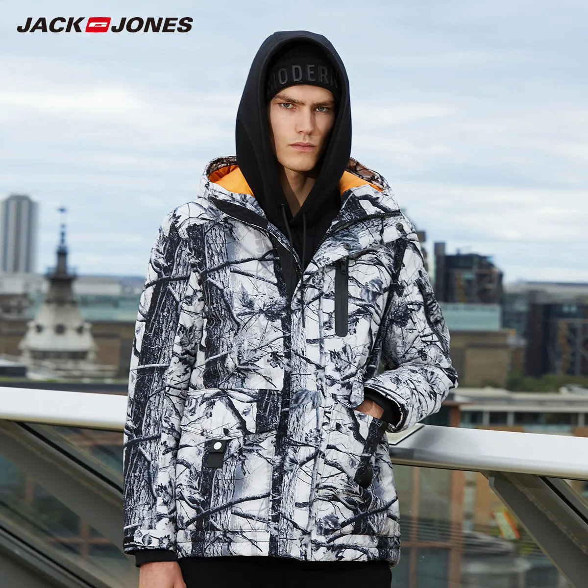 JackJones теплая зимняя мужская камуфляжная куртка для отдыха | 218312519 - Цвет: dirty white