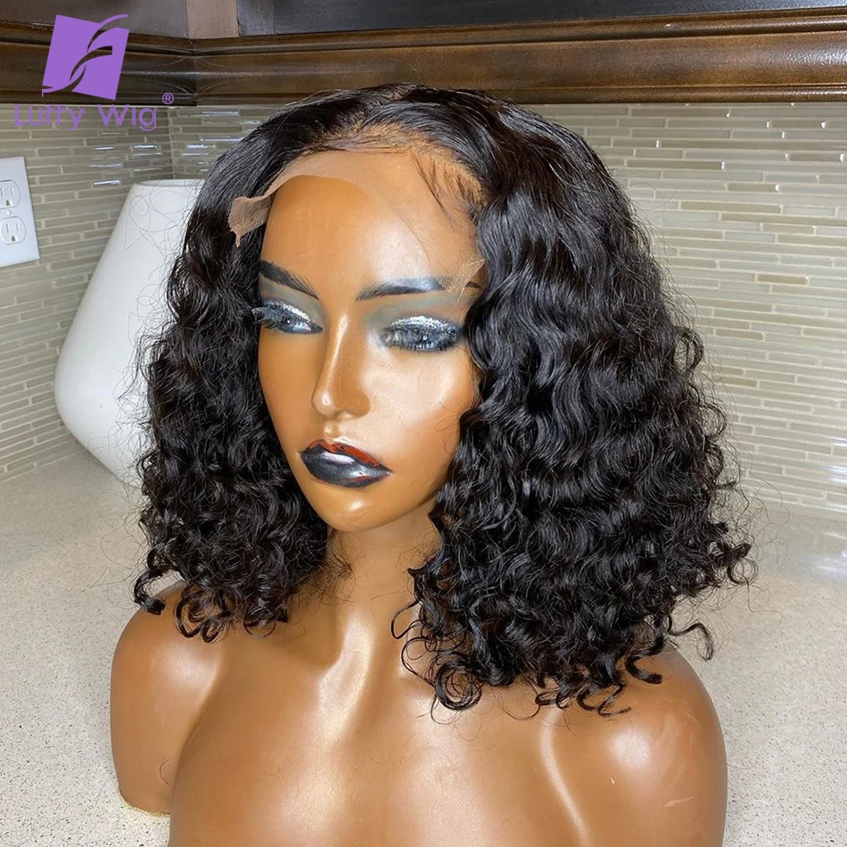 Короткий кудрявый парик Боб 200 плотность Реми бразильский 4x4 кружевная застежка